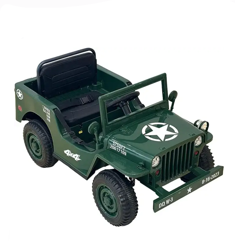 Kids Military Style Electric Jeep 4x4 Ride-On – 12V with Shovel