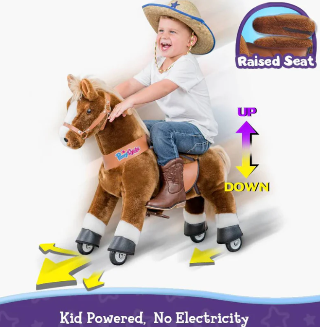 PonyCycle Ride-On Horse Toy for Boys & Girls (Age 3–5) – Brown