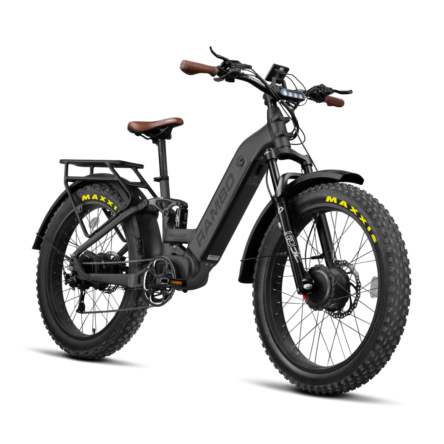 Rambo Hellcat 2.0 FS All-Wheel Drive Fat Tire Electric Bike - 48V 20-30Ah dual 1000W hub motors, full-suspension, built-in cargo rack - Financing Available!
