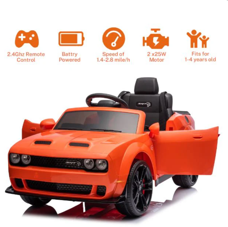 Dodge Challenger SRT Ride On Car 12V/2M,Orange