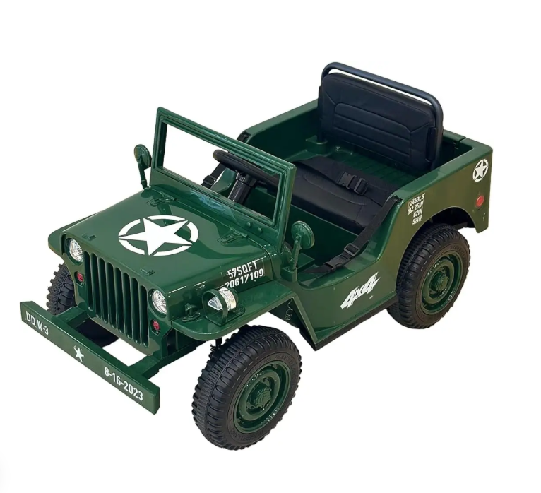 Kids Military Style Electric Jeep 4x4 Ride-On – 12V with Shovel