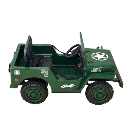 Kids Military Style Electric Jeep 4x4 Ride-On – 12V with Shovel