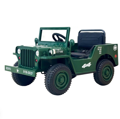 Kids Military Style Electric Jeep 4x4 Ride-On – 12V with Shovel