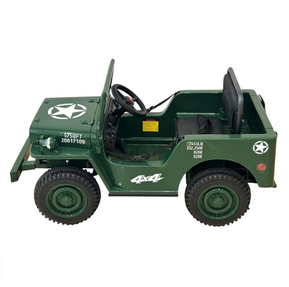 Kids Military Style Electric Jeep 4x4 Ride-On – 12V with Shovel