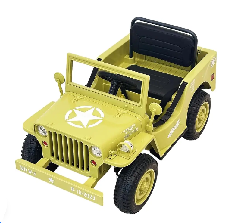 Kids Military Style Electric Jeep 4x4 Ride-On – 12V with Shovel