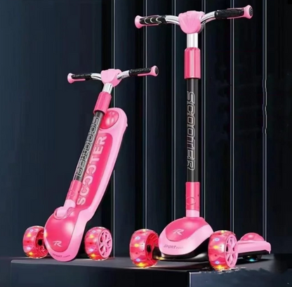 Kids Girls 3-Wheel Glow Manual Scooter Age 3-10