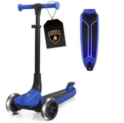 Lamborghini Kids Scooter for Ages 3-7, 3 Wheel Scooter with Light Up Wheels and LED Tray, Adjustable Height