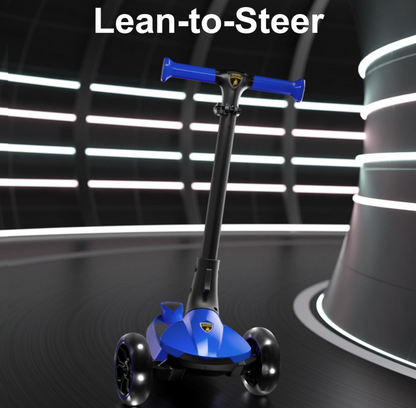 Lamborghini Kids Scooter for Ages 3-7, 3 Wheel Scooter with Light Up Wheels and LED Tray, Adjustable Height