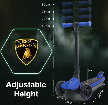 Lamborghini Kids Scooter for Ages 3-7, 3 Wheel Scooter with Light Up Wheels and LED Tray, Adjustable Height