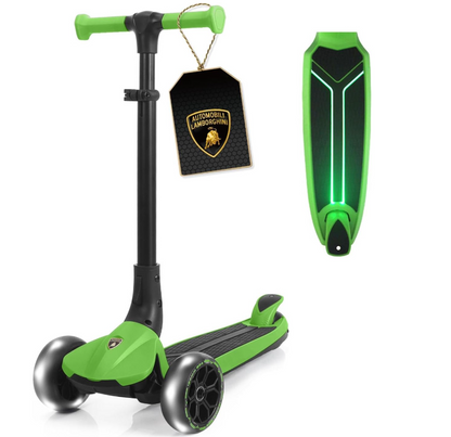 Lamborghini Kids Scooter for Ages 3-7, 3 Wheel Scooter with Light Up Wheels and LED Tray, Adjustable Height