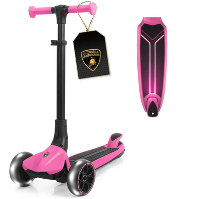 Lamborghini Kids Scooter for Ages 3-7, 3 Wheel Scooter with Light Up Wheels and LED Tray, Adjustable Height