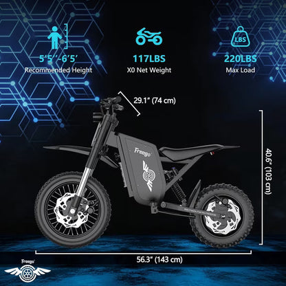 Freego X0 Electric Mini Bike - 60V, 23Ah, 3600W peak, 40 MPH max speed,  full suspension, hydraulic brakes - 100% Financing Available