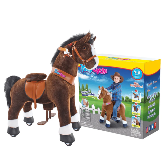 PonyCycle Ride-On Horse Toy for Boys  Girls (Age 4–8) – Chocolate Brown