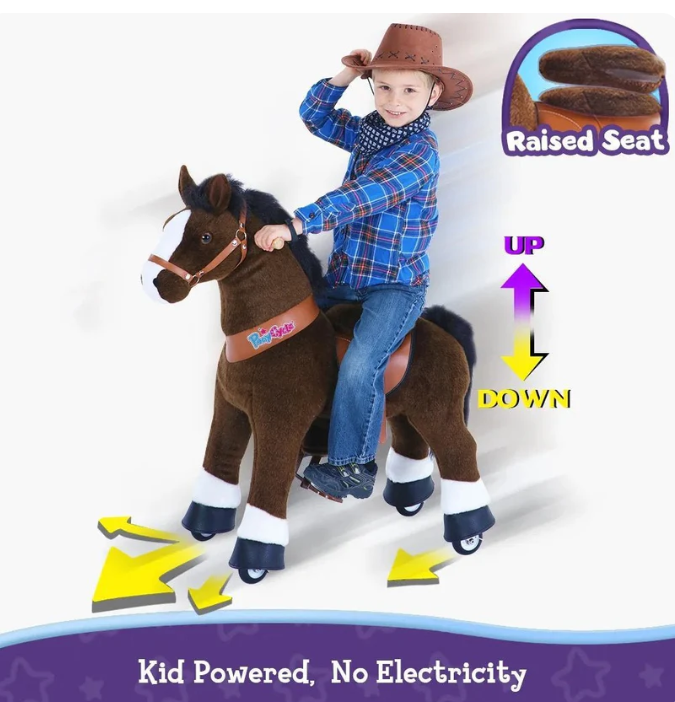PonyCycle Ride-On Horse Toy for Boys  Girls (Age 4–8) – Chocolate Brown
