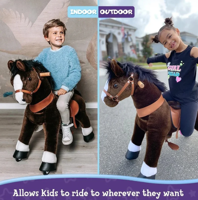 PonyCycle Ride-On Horse Toy for Boys  Girls (Age 4–8) – Chocolate Brown