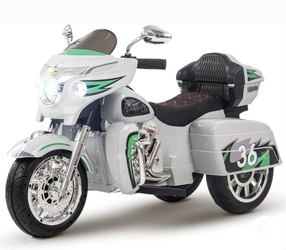 Harley-Style Tri Glide Kids Ride-On Motorcycle with 3 Wheels and Hand Throttle Age 3-6