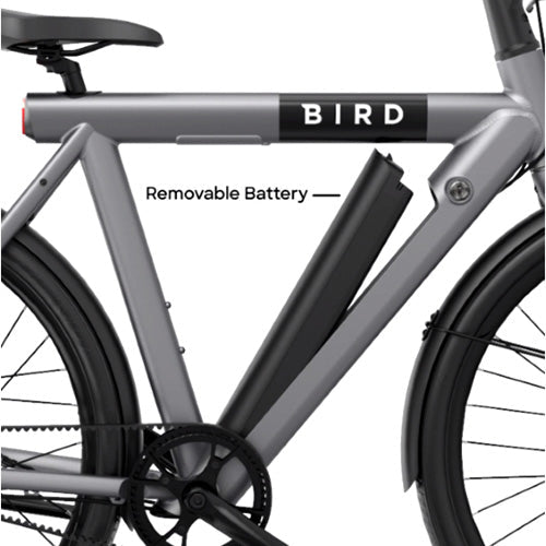 Bird - A-Frame eBike, 500Watt Motor Electric Bike, 50mi Max Range, Embedded Dash Display, Removable Battery, and App Compatible Moped With Pedals 182 - Grey