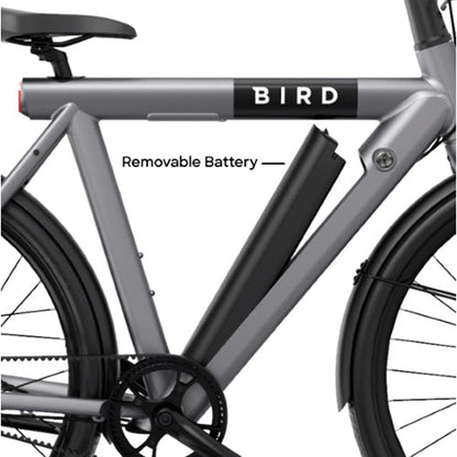 Bird - A-Frame eBike, 500Watt Motor Electric Bike, 50mi Max Range, Embedded Dash Display, Removable Battery, and App Compatible Moped With Pedals 182 - Grey