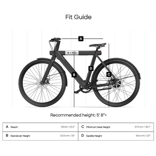 Bird - A-Frame eBike, 500Watt Motor Electric Bike, 50mi Max Range, Embedded Dash Display, Removable Battery, and App Compatible Moped With Pedals 182 - Grey