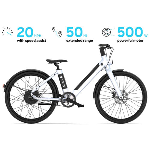 Bird - V-Frame eBike, 500Watt Motor Electric Bike, 50mi Max Range, Embedded Dash Display, Removable Battery, and App Compatible