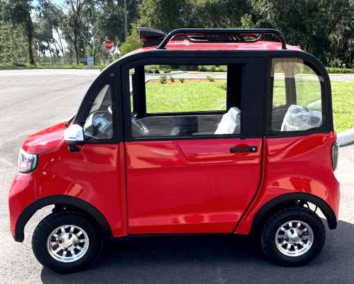 Four Passenger Red Electric Golf Car Small LSV Low Speed Vehicle Golf Cart 4 Seater 60v Coco Coupe Scooter Car With AC & Heat