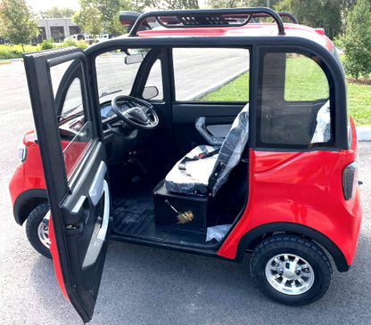 Four Passenger Red Electric Golf Car Small LSV Low Speed Vehicle Golf Cart 4 Seater 60v Coco Coupe Scooter Car With AC & Heat