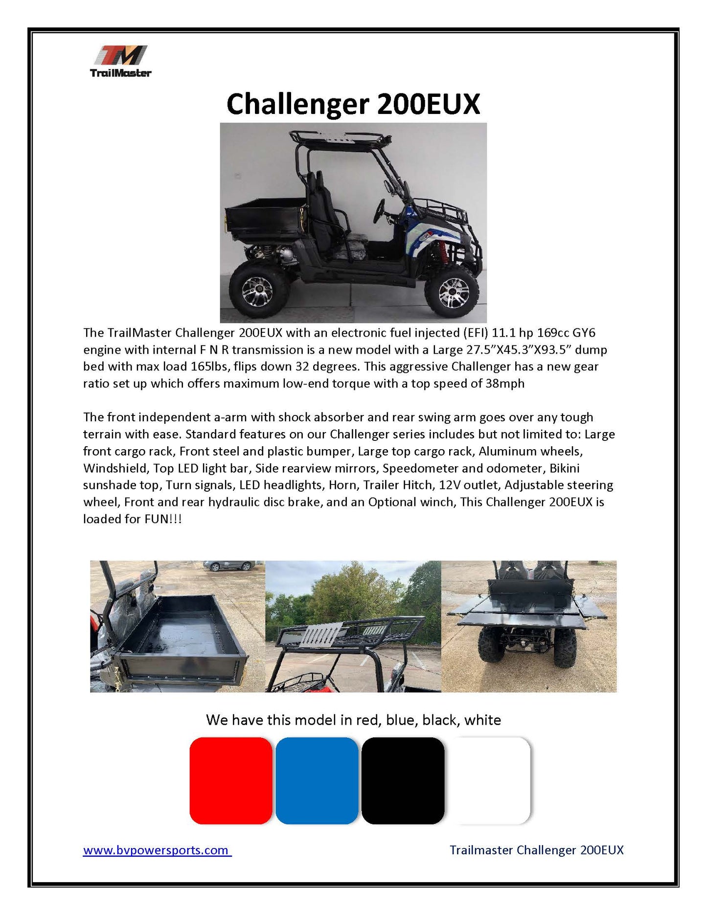 Trailmaster Challenger 200EUX EFI, The Ultimate Challenger Cross Over. Automatic, Low End Torque, Racks and Light Bar included