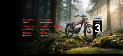 Revi Bikes Cheetah Pro Vintage Retro Fat‑Tire Electric Bike - 48v 30Ah 1700W Peak, 33 MPH, Range up to 100 miles, 4-piston hydraulic brakes, Smart Sensor - 100% Financing Available!