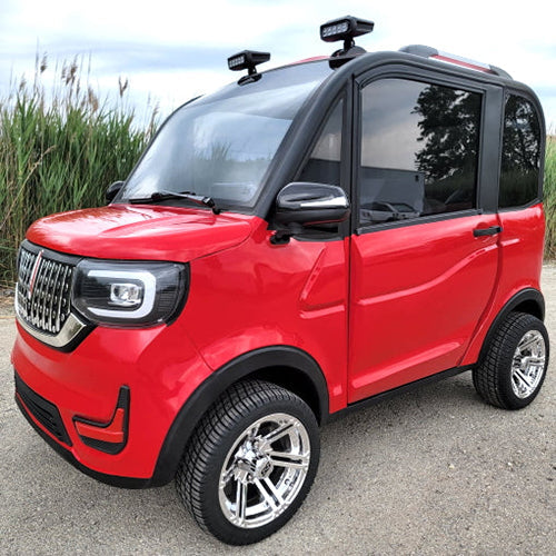 LE Coco Coupe Red Electric Golf Car Small LSV Low Speed Vehicle Golf Cart 4 Seater 60v Scooter Car - RED W/ CHROME RIMS