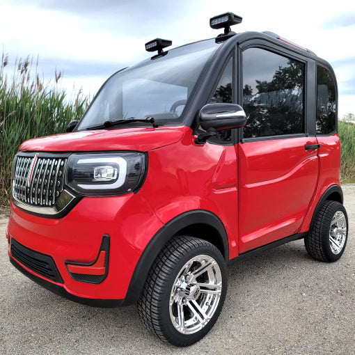 LE Coco Coupe Red Electric Golf Car Small LSV Low Speed Vehicle Golf Cart 4 Seater 60v Scooter Car - RED W/ CHROME RIMS