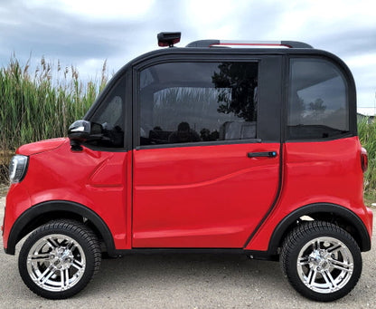 LE Coco Coupe Red Electric Golf Car Small LSV Low Speed Vehicle Golf Cart 4 Seater 60v Scooter Car - RED W/ CHROME RIMS