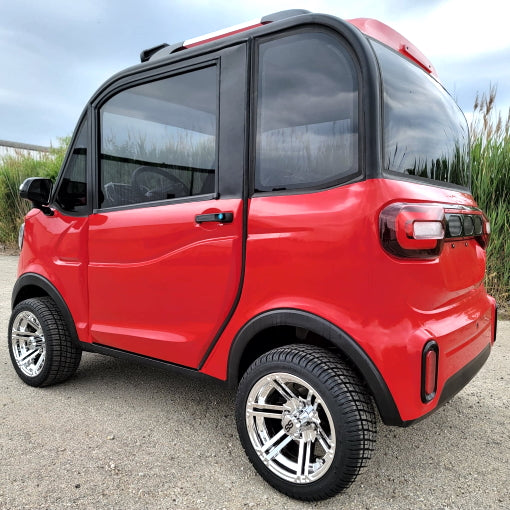 LE Coco Coupe Red Electric Golf Car Small LSV Low Speed Vehicle Golf Cart 4 Seater 60v Scooter Car - RED W/ CHROME RIMS