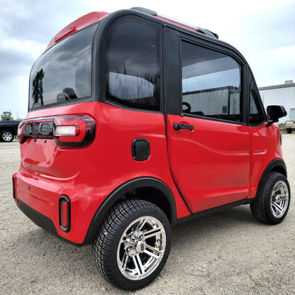 LE Coco Coupe Red Electric Golf Car Small LSV Low Speed Vehicle Golf Cart 4 Seater 60v Scooter Car - RED W/ CHROME RIMS