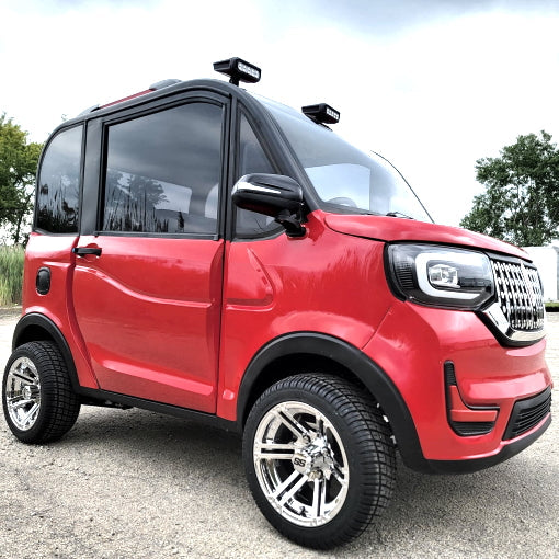 LE Coco Coupe Red Electric Golf Car Small LSV Low Speed Vehicle Golf Cart 4 Seater 60v Scooter Car - RED W/ CHROME RIMS