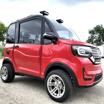 LE Coco Coupe Red Electric Golf Car Small LSV Low Speed Vehicle Golf Cart 4 Seater 60v Scooter Car - RED W/ CHROME RIMS