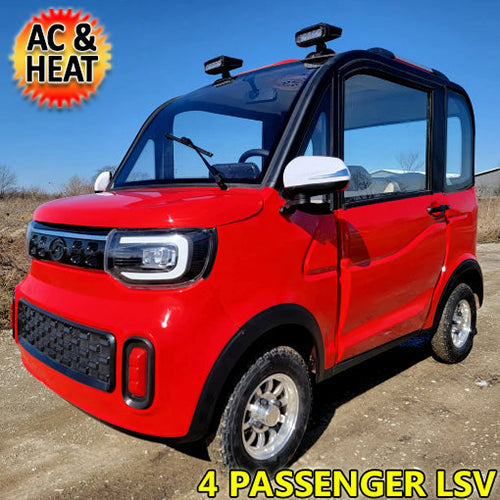 Four Passenger Red Electric Golf Car Small LSV Low Speed Vehicle Golf Cart 4 Seater 60v Coco Coupe Scooter Car With AC & Heat