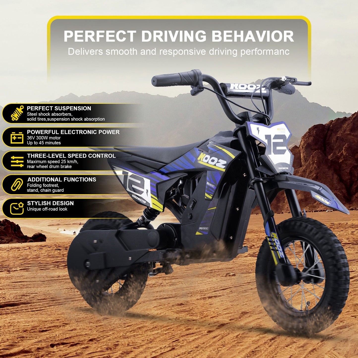 MotoTec | 36v 300w Electric Dirt Bike Blue | HP122E