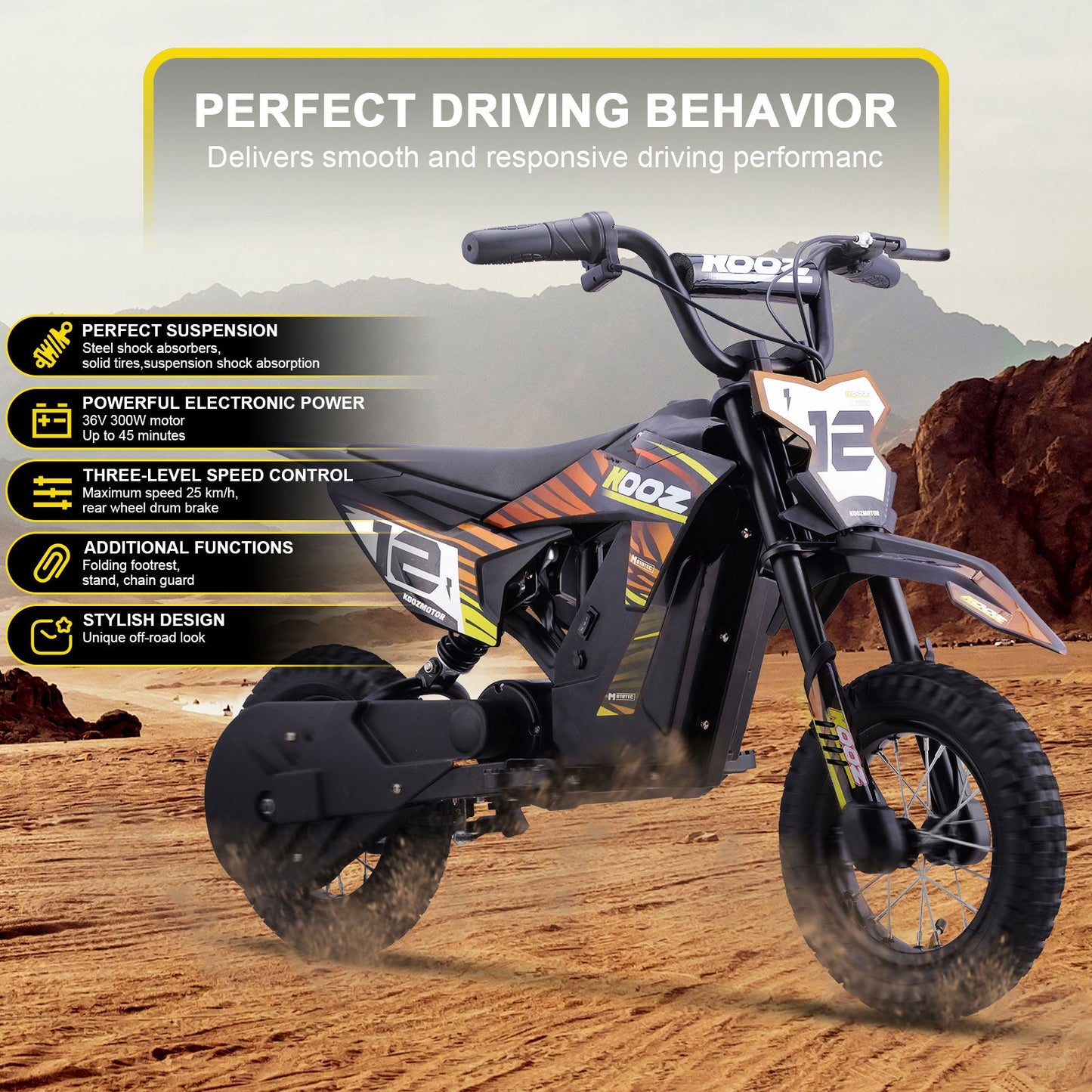 MotoTec | 36v 300w Electric Dirt Bike Orange | HP122E
