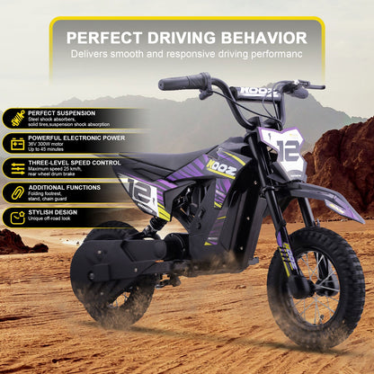 MotoTec | 36v 300w Electric Dirt Bike Purple | HP122E