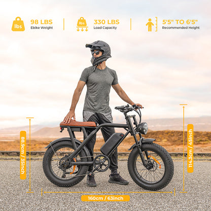 Megawheels EB01 Fat‑Tire 48V 500W All-Terrain Electric Bike - 33 MPH, up to 40 Miles, dual brakes - 100% Financing Available!