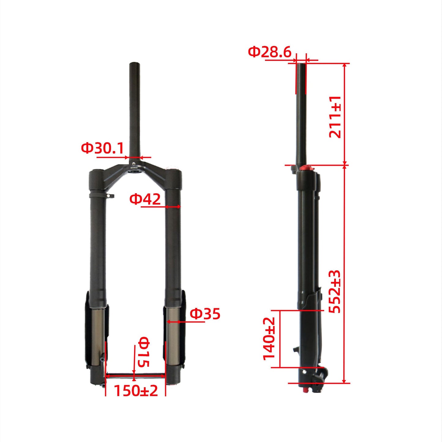 Eunorau | 26 Front Inverted Air 15015 Suspension Fork Travel 140MM for Fat Tire eBike | ENA-FAT-AT150