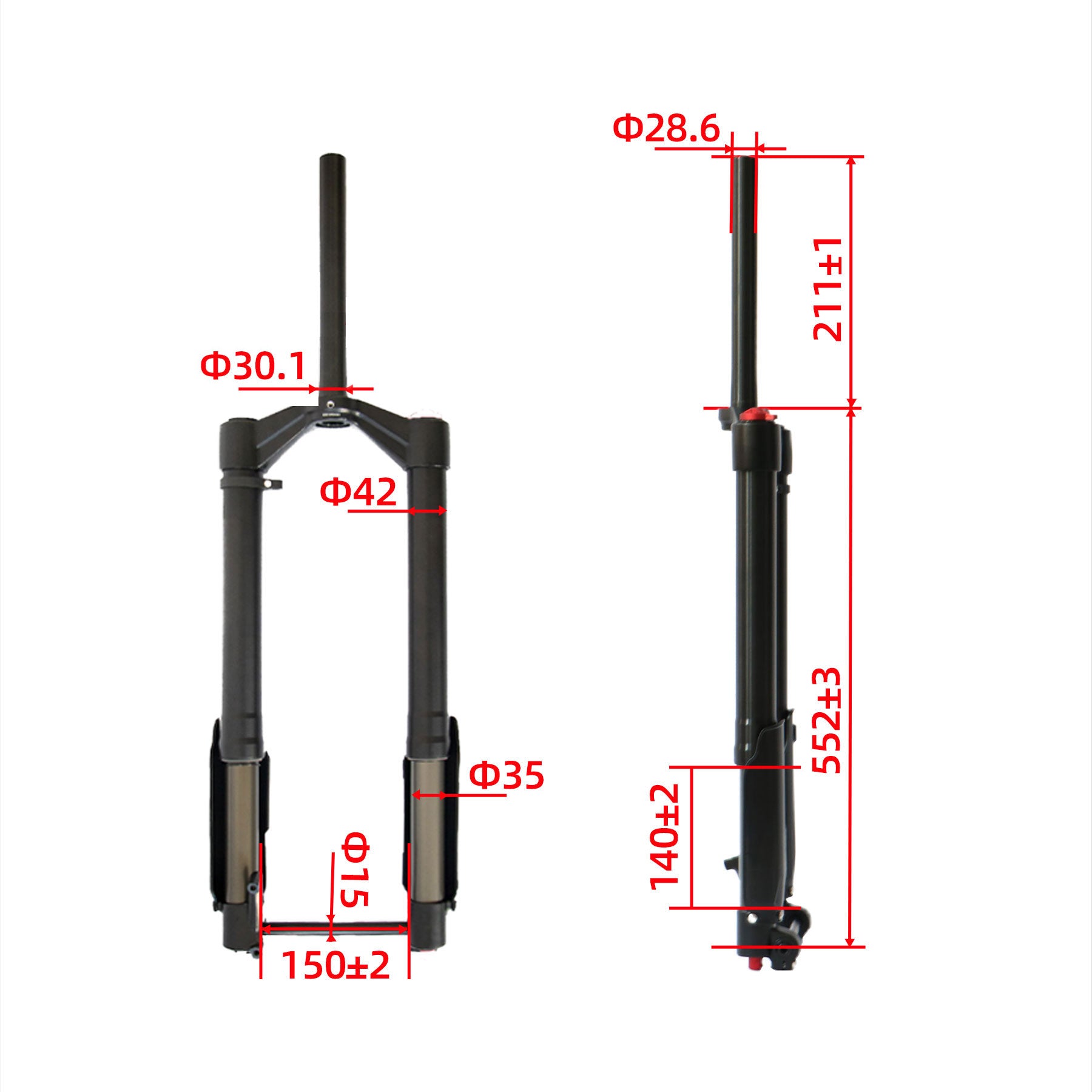 Eunorau | 26 Front Inverted Air 15015 Suspension Fork Travel 140MM for Fat Tire eBike | ENA-FAT-AT150