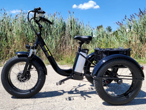 Electric Powered Fat Tire Tricycle Motorized 3 Wheel Trike Scooter Bicycle - Savage YLS Black