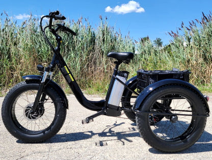 Electric Powered Fat Tire Tricycle Motorized 3 Wheel Trike Scooter Bicycle - Savage YLS Black