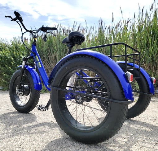 Electric Powered Fat Tire Tricycle Motorized 3 Wheel Trike Scooter Bicycle - Savage YLS - BLUE