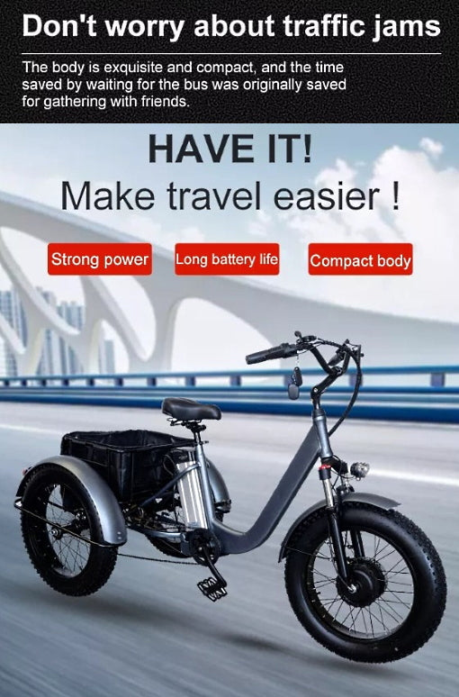 GSI - Electric Powered Fat Tire Tricycle Motorized 3 Wheel Trike Scooter Bicycle - Savage YLS