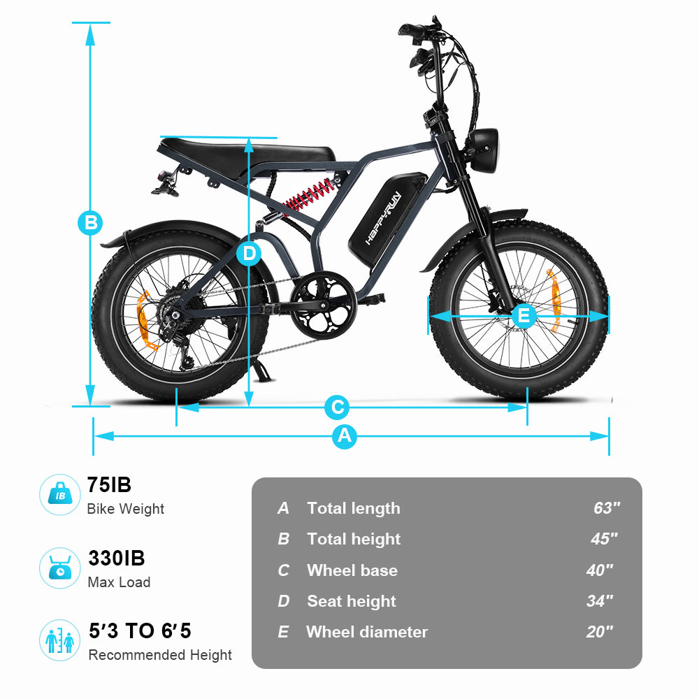 HappyRun | G60 Pro Moped-Style Electric Bike 1000W Fat Tire Off-Road