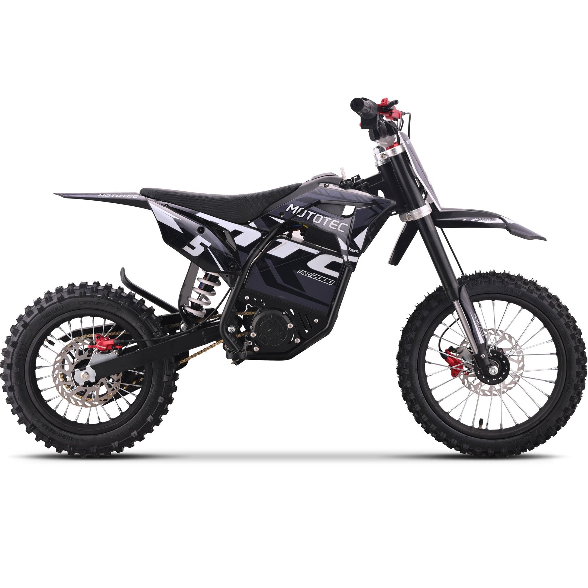 MotoTec 60V Pro Electric Dirt Bike 2000w Lithium, 15.6Ah, brushless, front and rear suspension and hydraulic brakes - 100 % Financing Available!