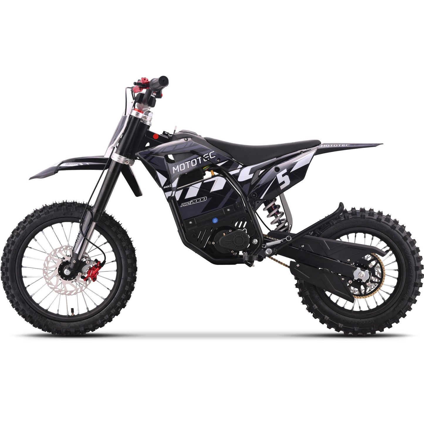 MotoTec 60V Pro Electric Dirt Bike 2000w Lithium, 15.6Ah, brushless, front and rear suspension and hydraulic brakes - 100 % Financing Available!