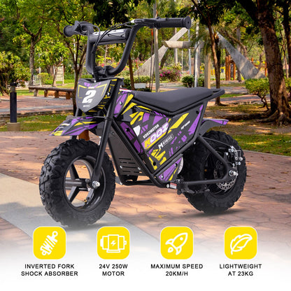 MotoTec | 24v 250w Electric Powered Mini Bike Purple | HP120E